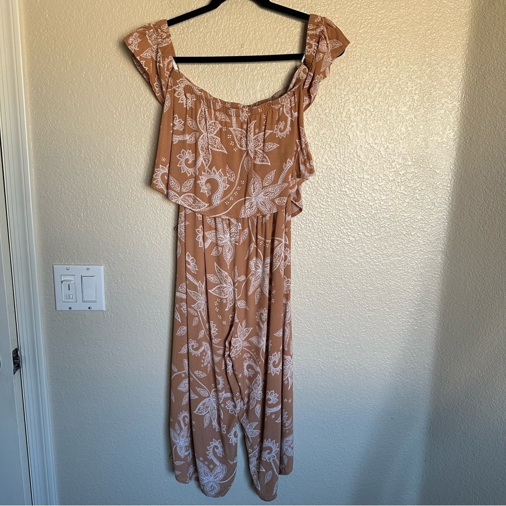 MINKPINK Off Shoulder Floral Peach Jumpsuit Size S - Picture 9 of 16